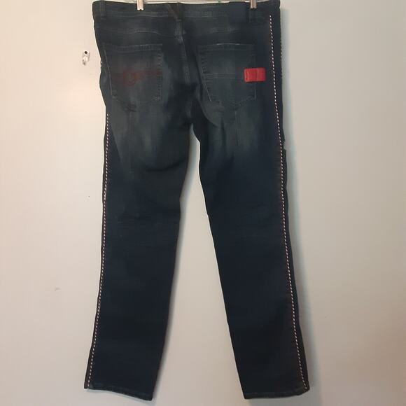 Born Fly Men's 42x30 Denim Jeans Embroidered Stitching Distressed Hip Hop EUC - Picture 9 of 16